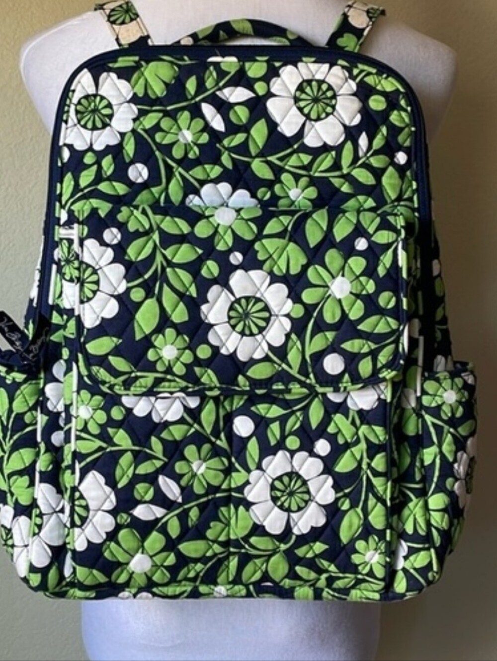 Vera Bradley Green Floral Cotton Small Backpack